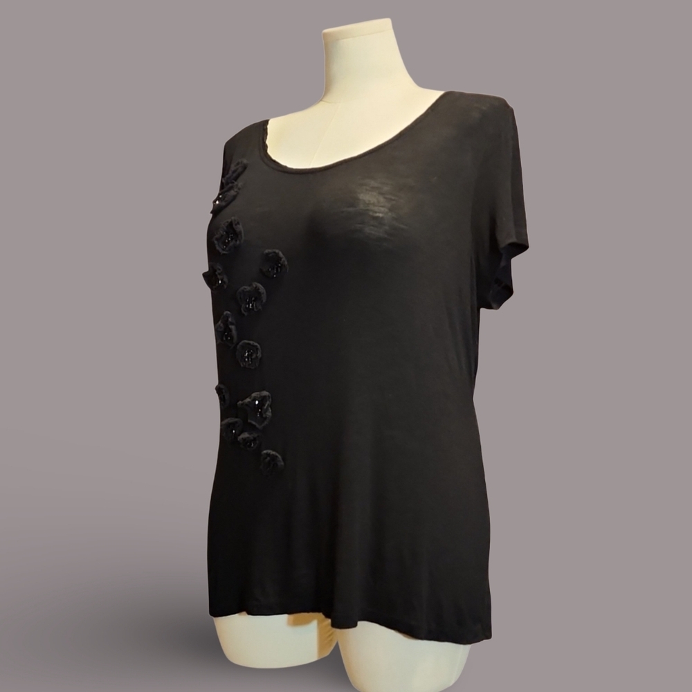 Forever Women Soft And Comfortable Sheer Tshirt With Floral Applique Grunge Goth - Picture 3 of 6